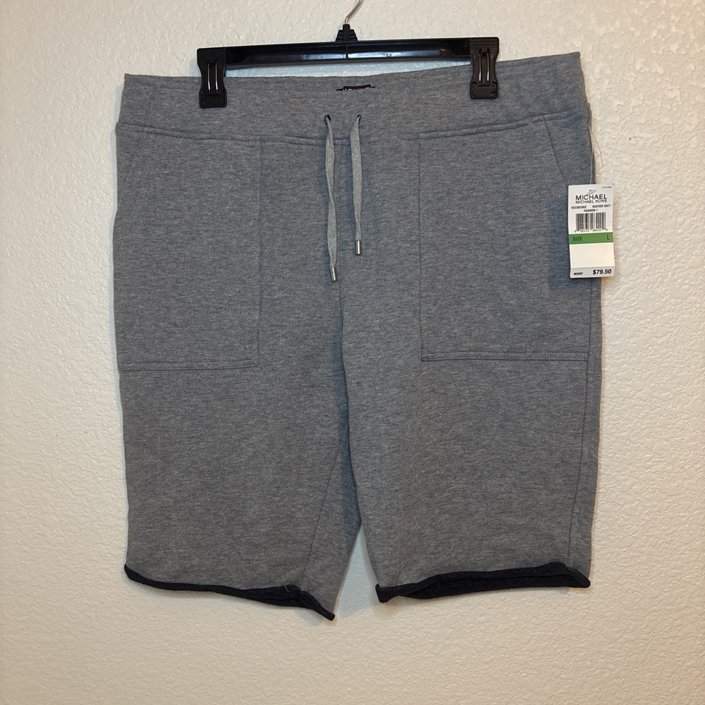 NEW W TAGS Michael Kors Men's Logo Tape Fleece Shorts in Heather Grey,‎ Sz L